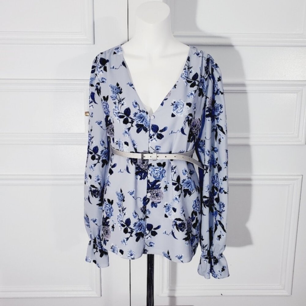 Contemporaine Par Simons- Button Down Boho Chic Loose Floral Poer Sleeved Blouse